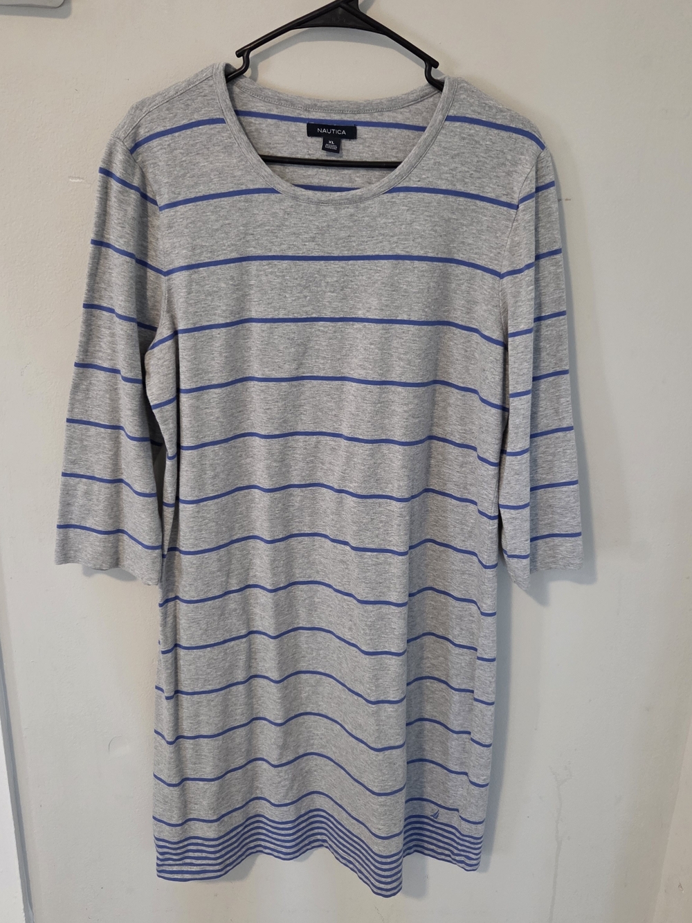 Nautica Light Gray Dress with Blue Stripes